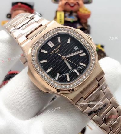 Patek Philippe Nautilus Replica Watch Diamond Bezel Rose Gold